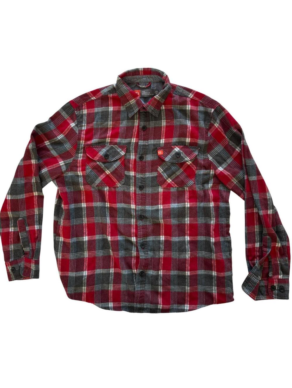 The American Outdoorsman Men’s Flannel Shirt XL Red Gray Plaid Button Front Heav